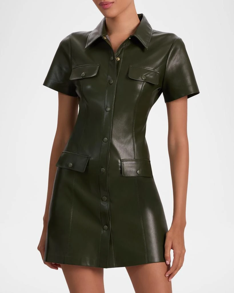 Alice + Olivia Women's Jamie Faux-Leather Collared Minidress - Dark Olive - Size 2 Alice + Olivia Women's Jamie Faux-Leather Collared Minidress - Dark Olive - Size 2