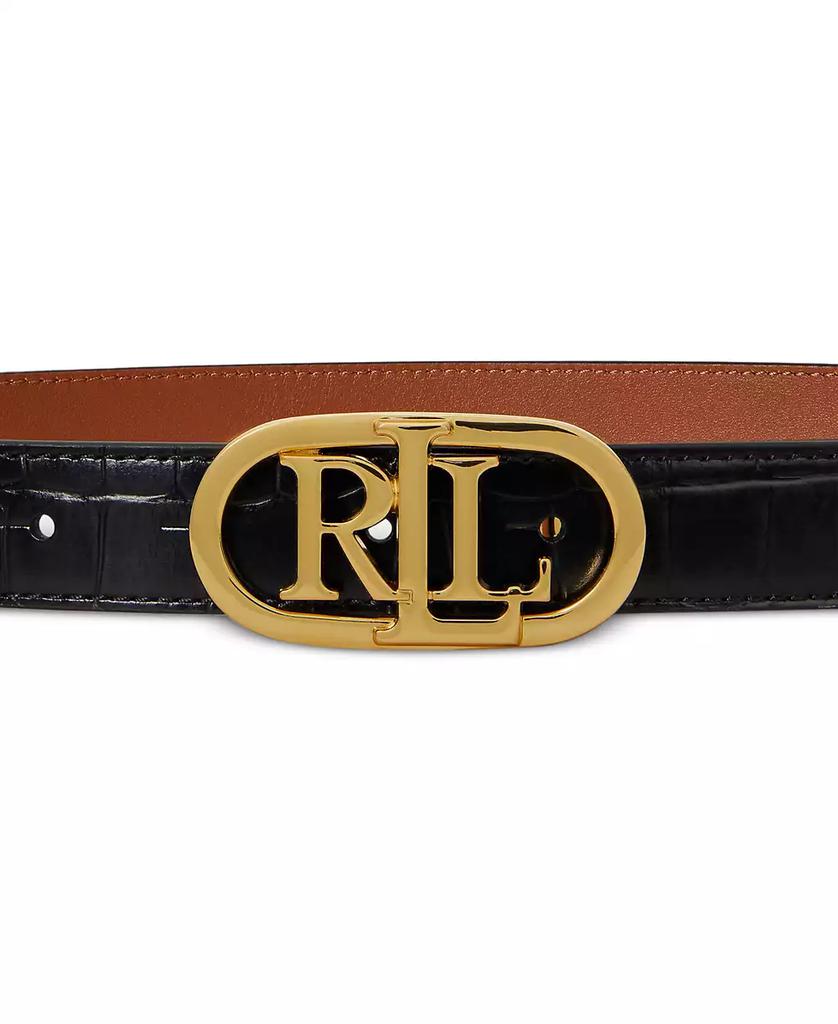 Ralph Lauren Logo Reversible Embossed Leather Skinny Belt