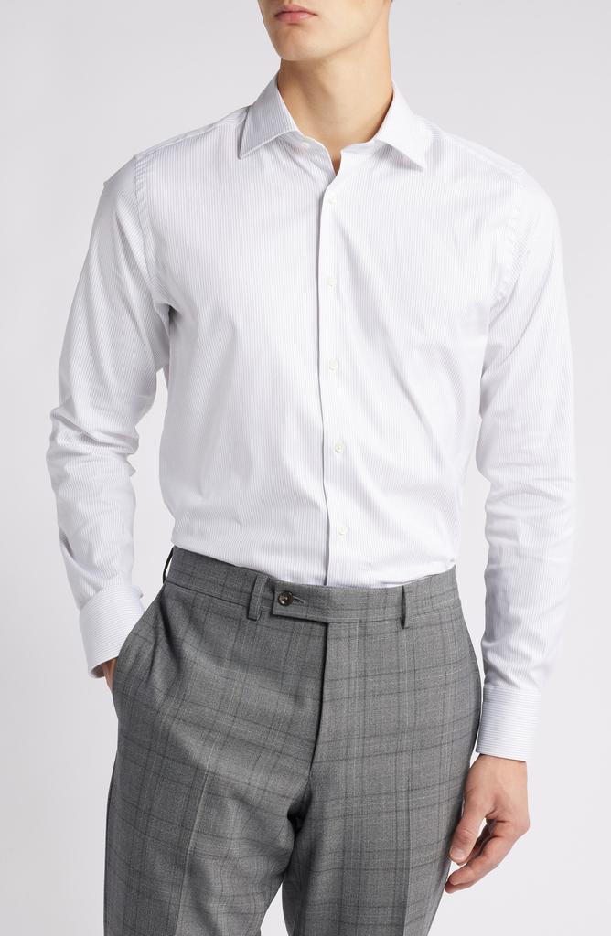 Canali Regular Fit Pinstripe Stretch Cotton Dress Shirt