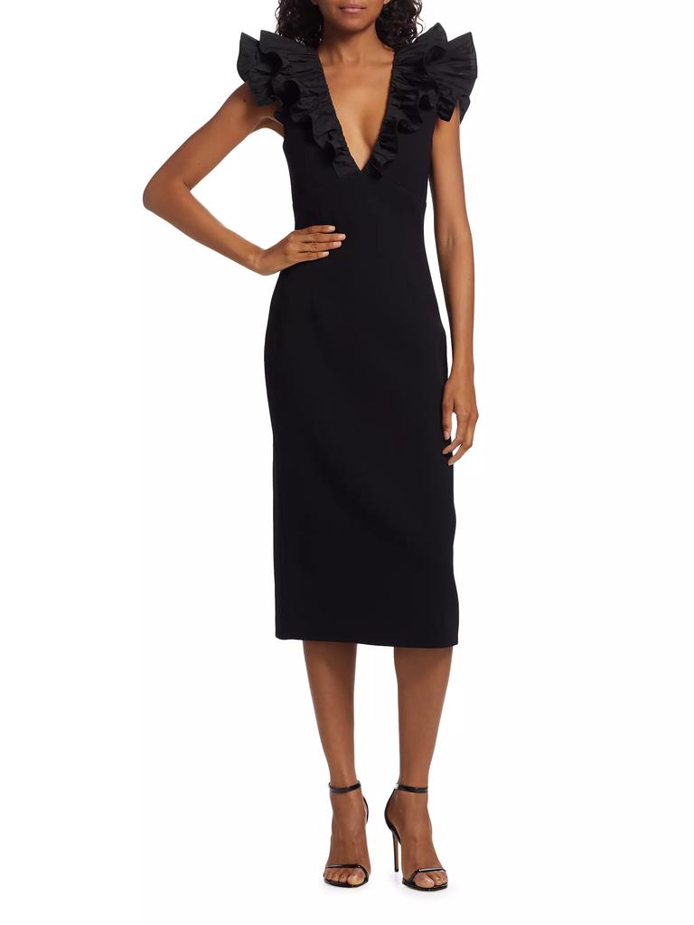 Rebecca Vallance Chloe Ruffled V-Neck Midi-Dress