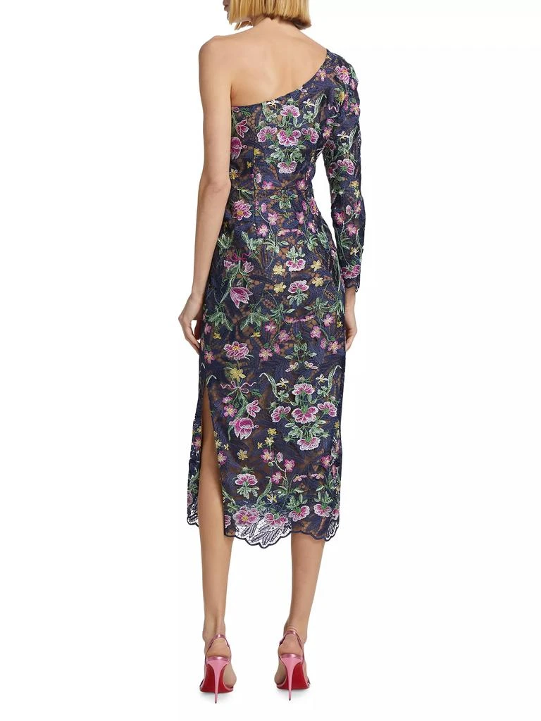 MARCHESA Floral Guipure Lace One-Shoulder Cocktail Dress 5