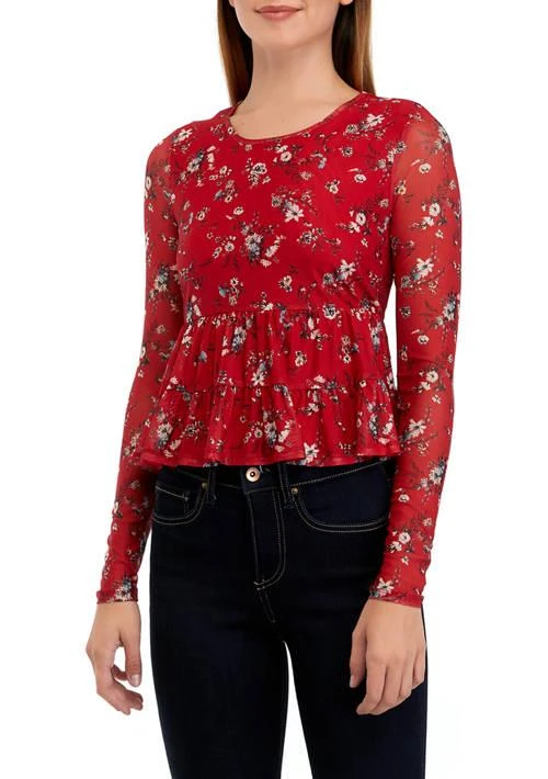 Love, Fire Juniors
 Long Sleeve Mesh Babydoll Top 1