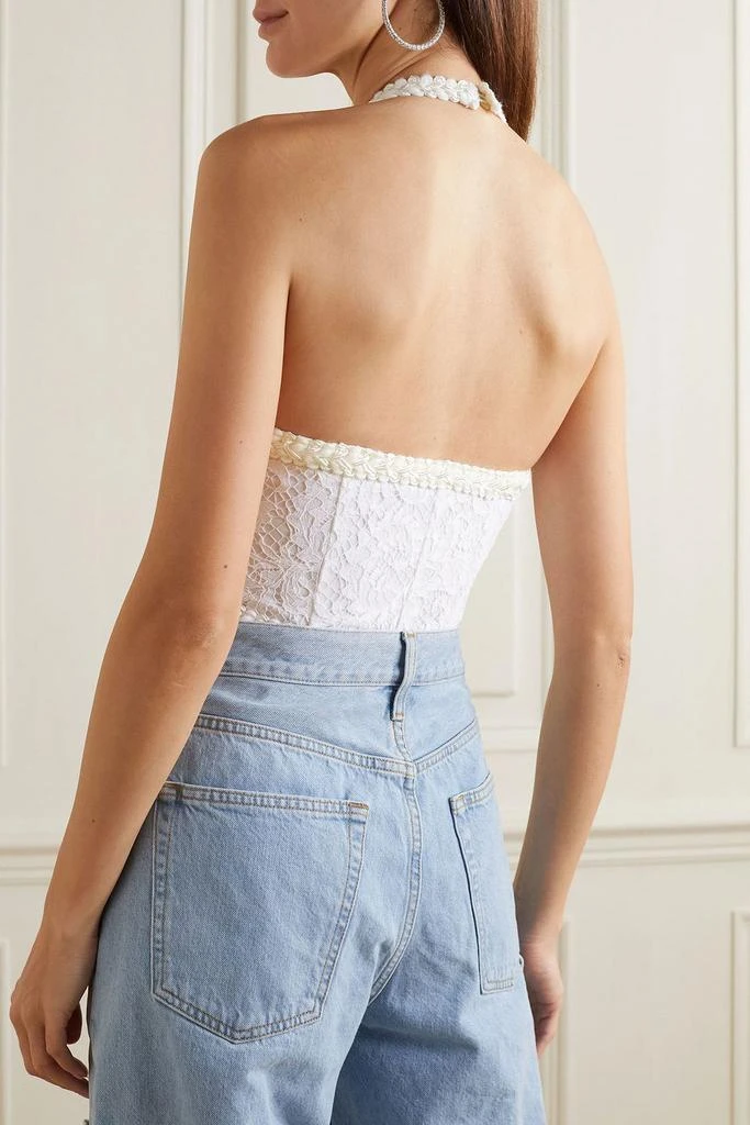 Alessandra Rich Cropped embroidered cotton-blend lace halterneck bustier top 3