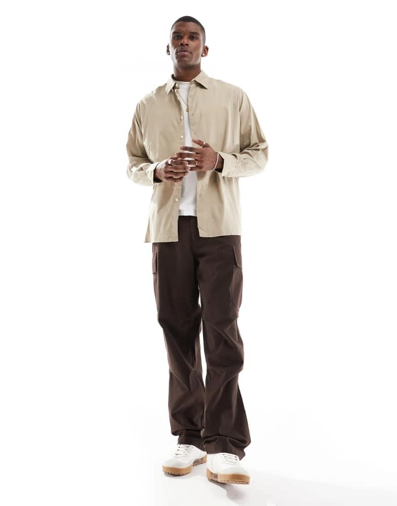 Jack & Jones Jack & Jones oversized cotton shirt in beige 2