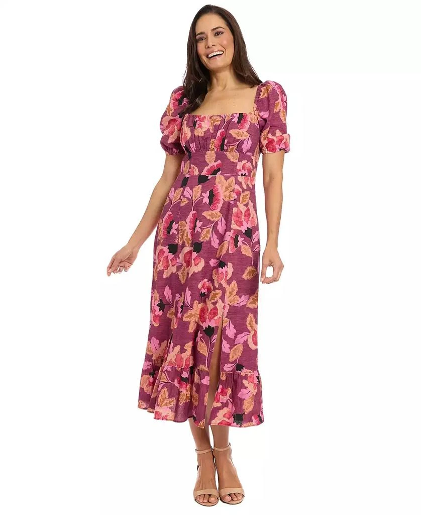 London Times Women's Printed Square-Neck Puff-Sleeve Dress 1