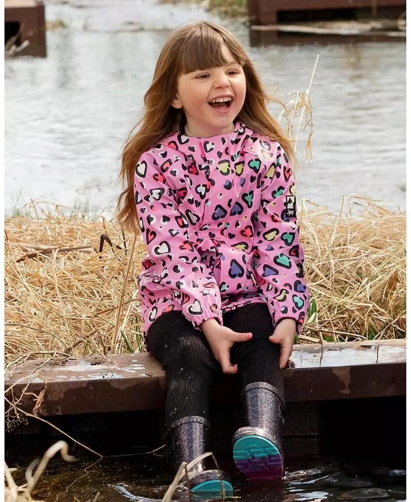 Deux par Deux Toddler Girls Rain Jacket in Polyurethane Pink Heart Print 2