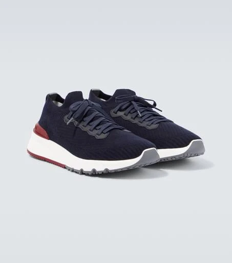 Brunello Cucinelli Knitted leather-trimmed sneakers 5