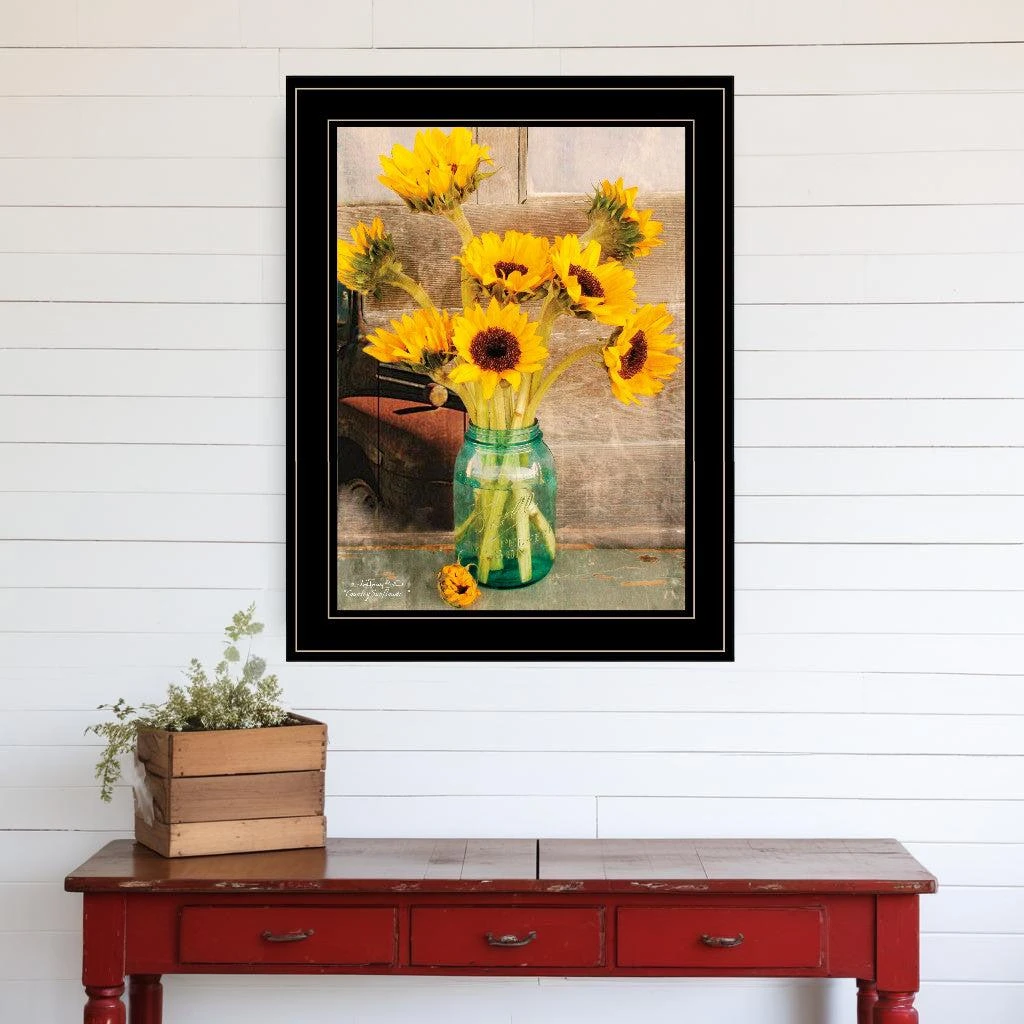 Hivvago Country Sunflowers I 2 Black Framed Print Wall Art