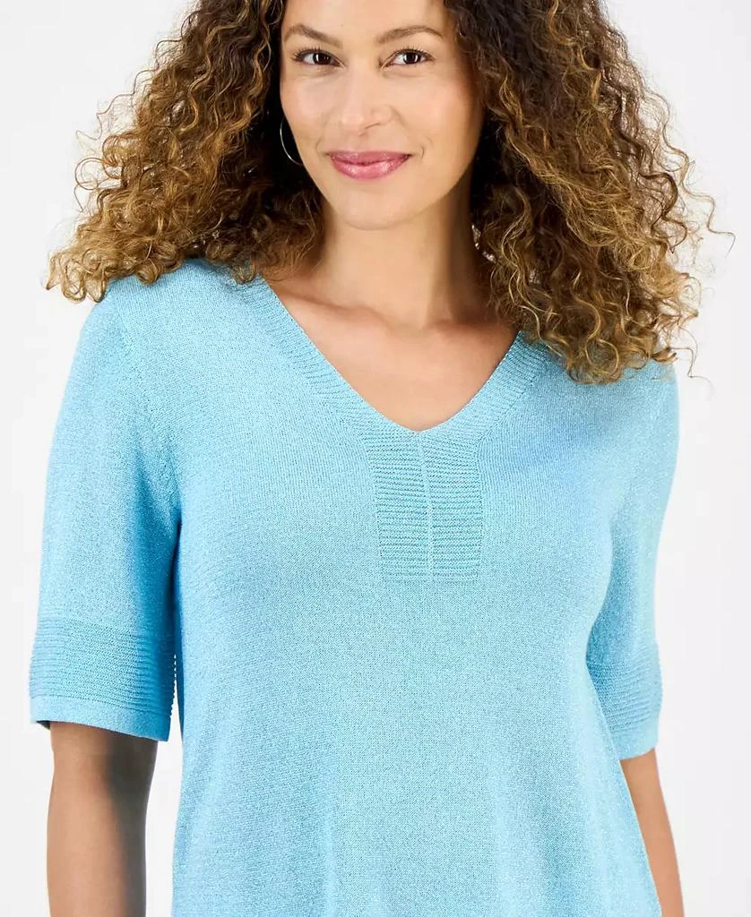 JM Collection Petite Textured-Knit V-Neck Short-Sleeve Sweater, Exclusively at Macy's 2
