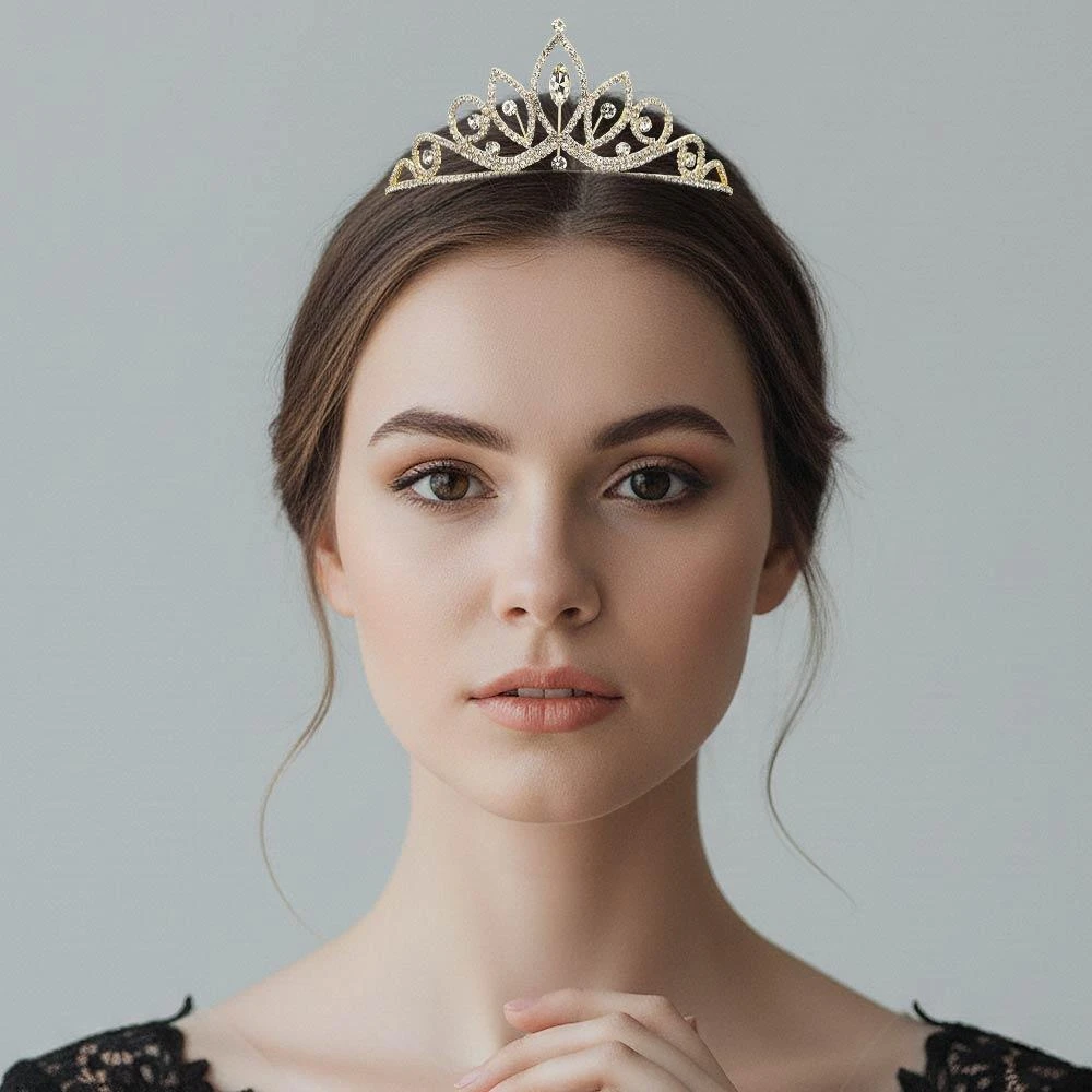 FASHNZFAB Marquise Stone Cluster Centered Rhinestone Pave Princess Tiara 4