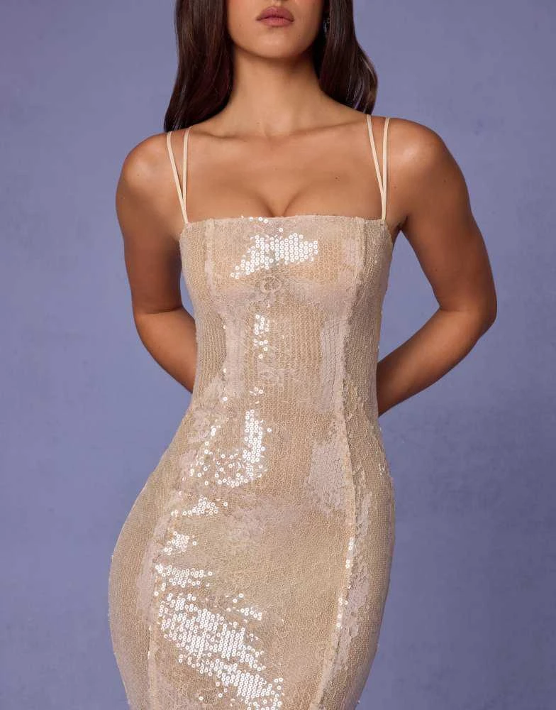 rose gold sequin dress shoes Heavy Hearted Satin Maxi Dress main image 1