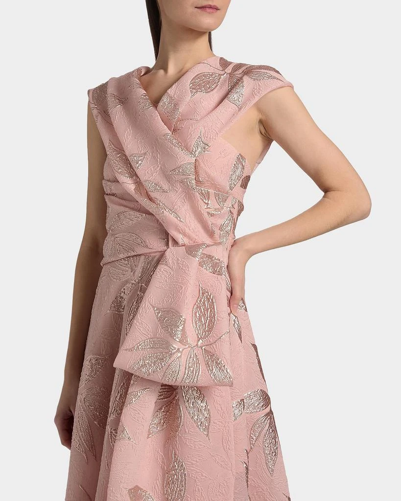 Talbot Runhof Metallic Floral Jacquard Draped One-Shoulder Gown 6