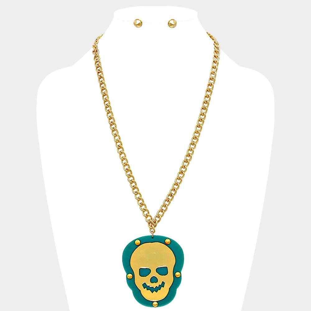 FASHNZFAB Skull rivet plate pendant necklace