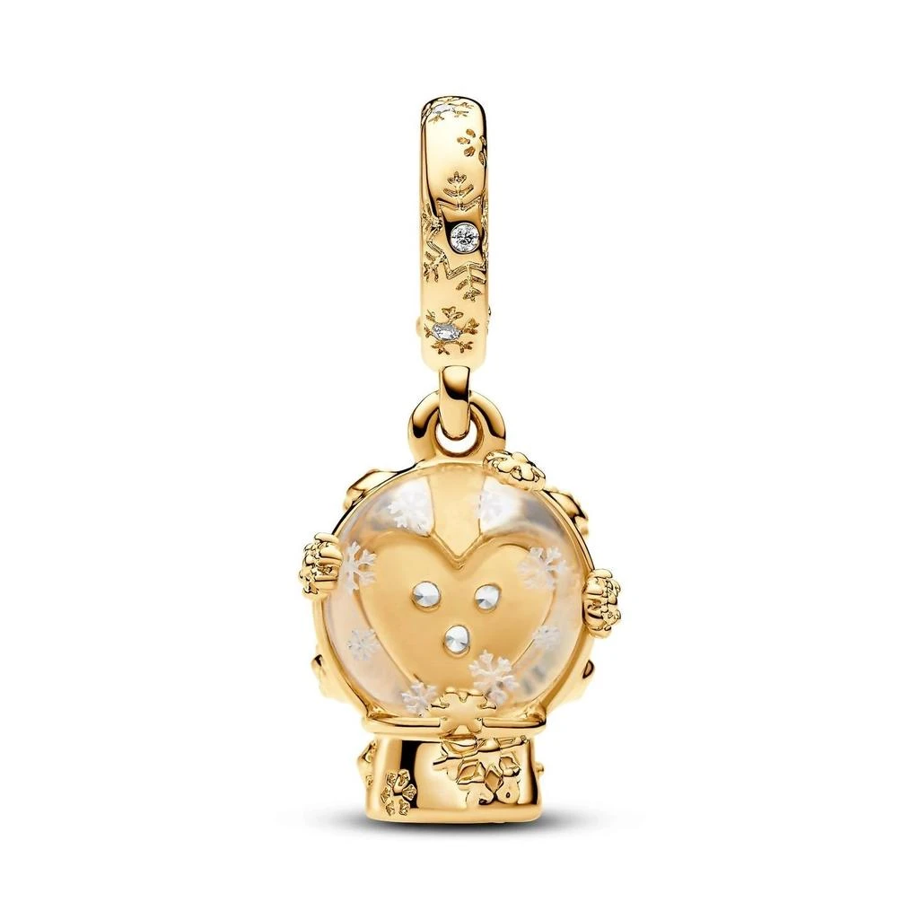 PANDORA Heart Snowflake Snow Globe Dangle Charm In Gold 2