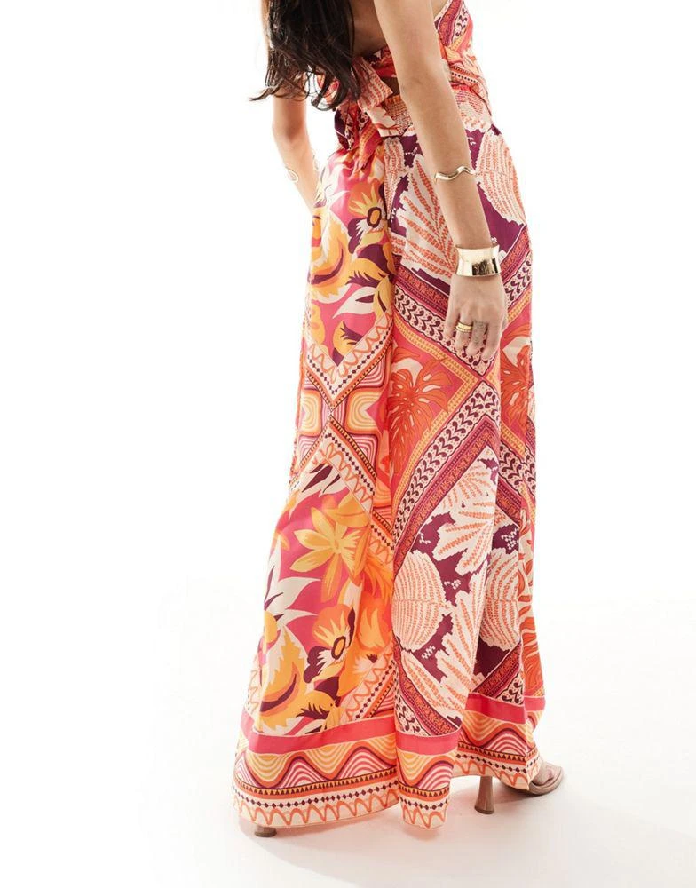 River Island River Island co-ord palazzo trouser in orange scarf print 4