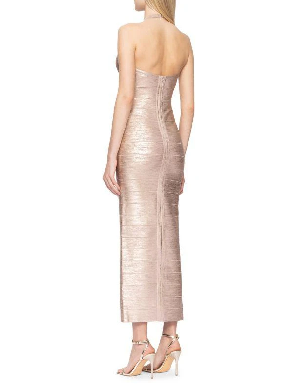 Herve Leger Foil Halter Bodycon Maxi Dress 4