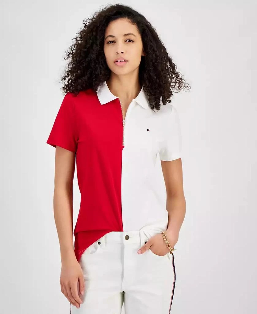 Tommy Hilfiger Women's Colorblock Zip-Front Polo Shirt 1