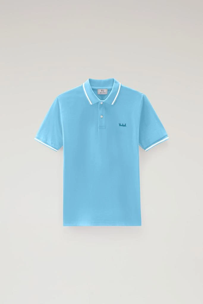 Woolrich Monterey Polo Shirt in Stretch Cotton Piquet with Striped Edges - Men - Blue 5