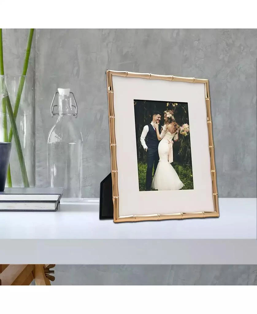 Lawrence Frames High Quality Polished Cast Metal Picture Frame - Bamboo Design with Mat for, 8" x 10" 5