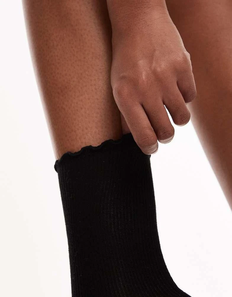 Topshop Topshop ribbed frill socks in black 2