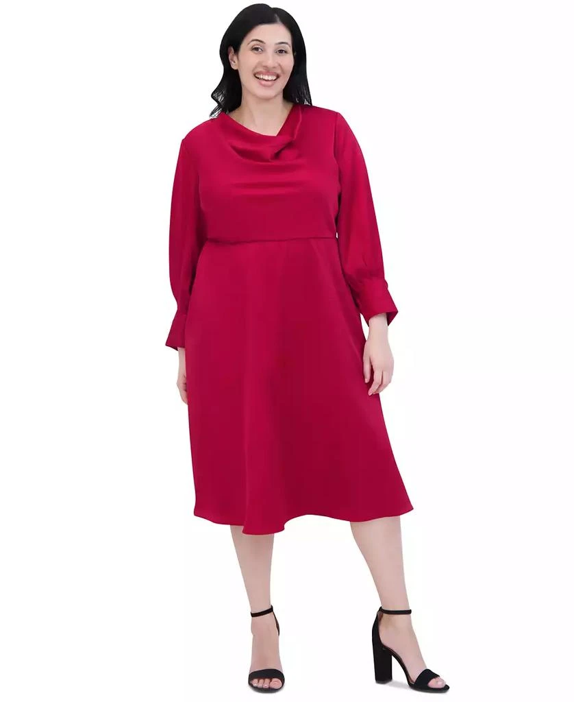 Jessica Howard Plus Size Satin Cowlneck Midi Dress 1