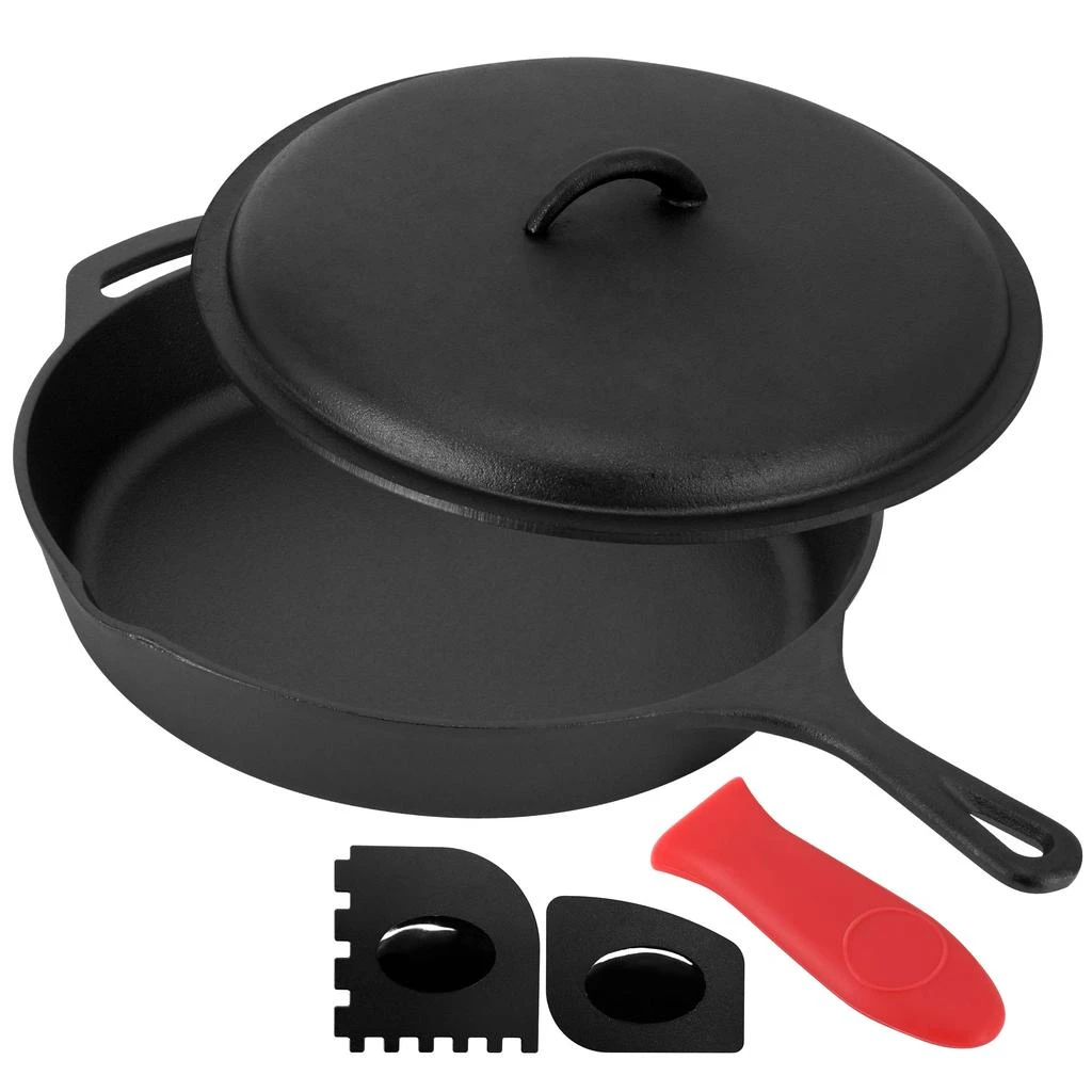 Megachef 12 Inch Pre-Seasoned Cast Iron Skillet with Cast Iron Lid 2