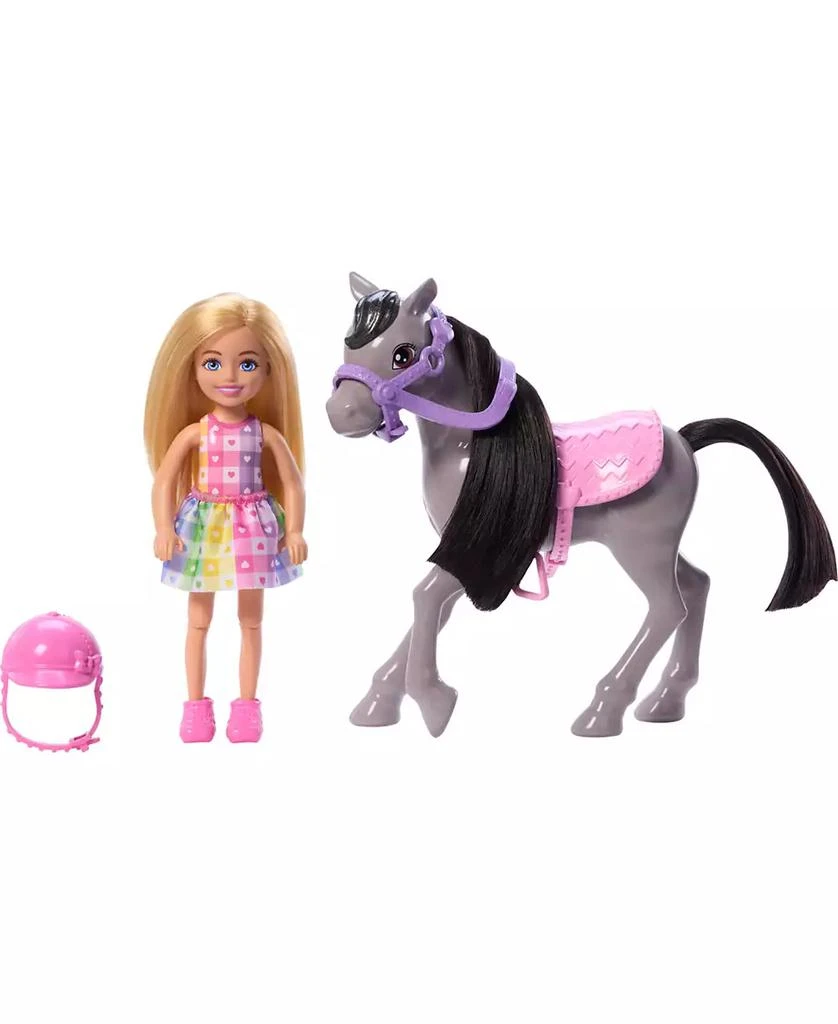 Barbie Chelsea Doll and Horse Toy Set, Includes Helmet Accessory, Doll Bends at Knees to "Ride" Pony 3