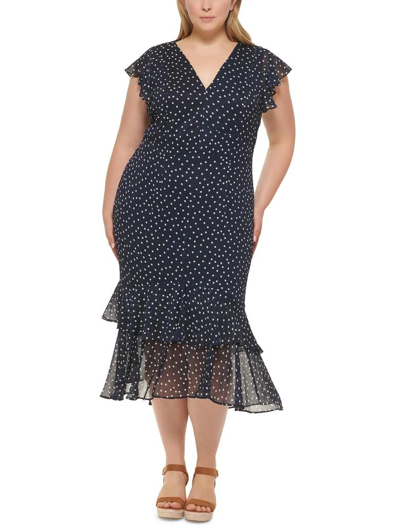 Tommy Hilfiger Plus Womens Chiffon Polka Dot Maxi Dress 1