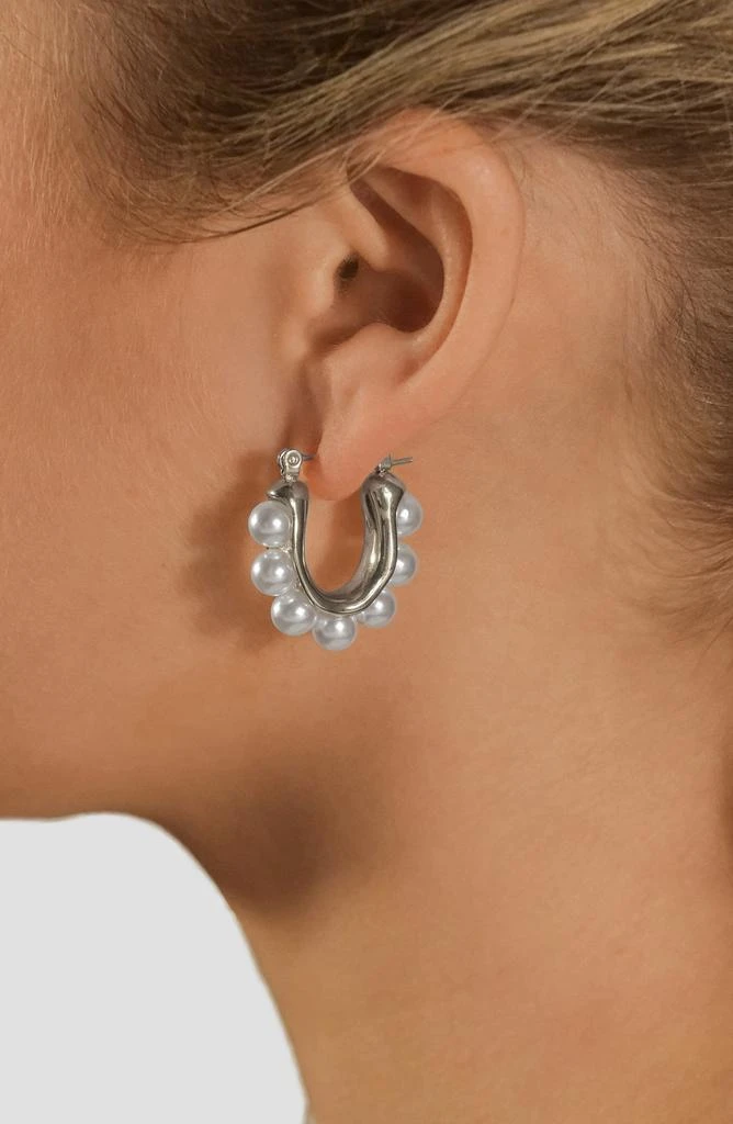 Sterling Forever Faux Pearl Hoop Earrings 2