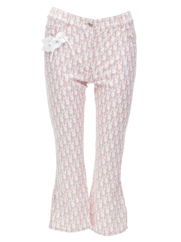 Dior Christian Dior Galliano Y2k Pink Monogram Crystal Flared Cropped Pants