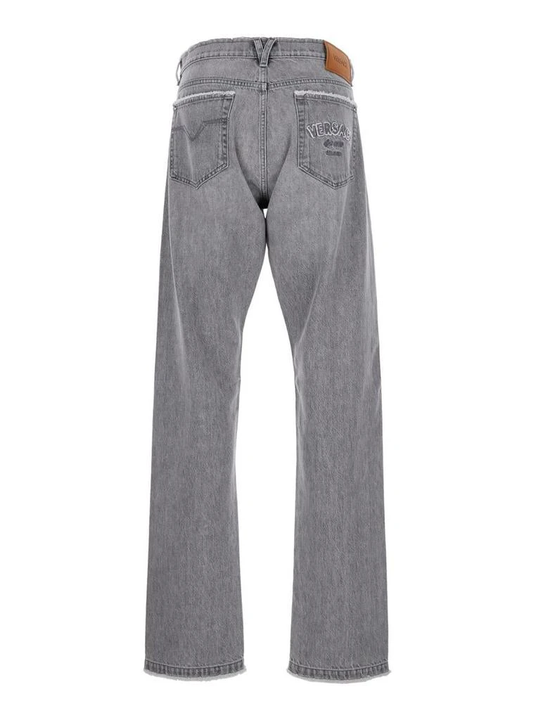 Versace Grey Washed Jeans With High Waist And Logo Patch In Denim Man 1