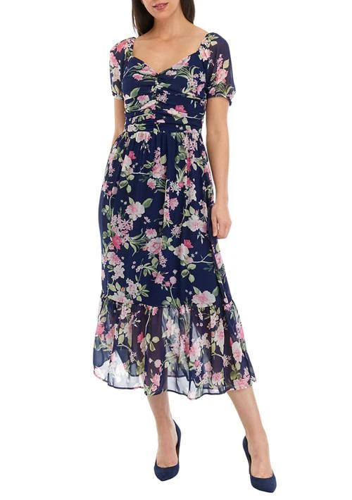 Luxology™ Womens Short Sleeve Floral Print Chiffon Midi Dress 1