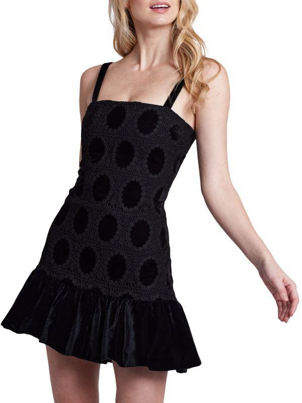PatBO Velvet & Lace Flounce-Hem Minidress 3
