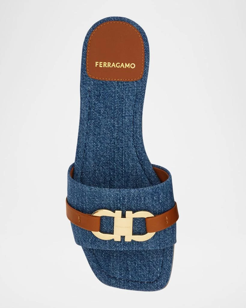 Salvatore Ferragamo Leah Gancini Bit Denim Slide Sandals 5