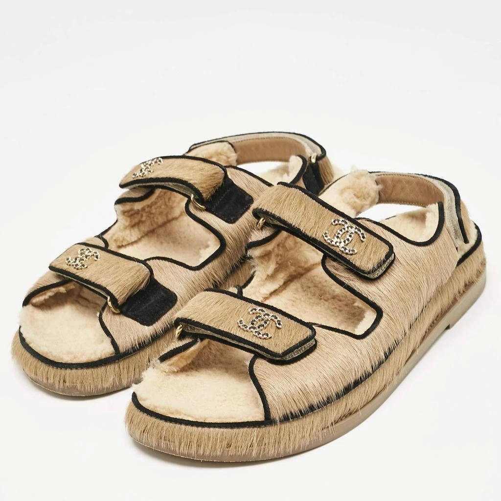 Chanel Chanel Brown Calf Hair and Shearling Fur Dad Slingback Sandals Size 40.5 2