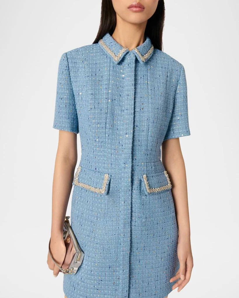 green emerald velvet dress Green Braid Neck Double Pocket Shift Tweed Dress
