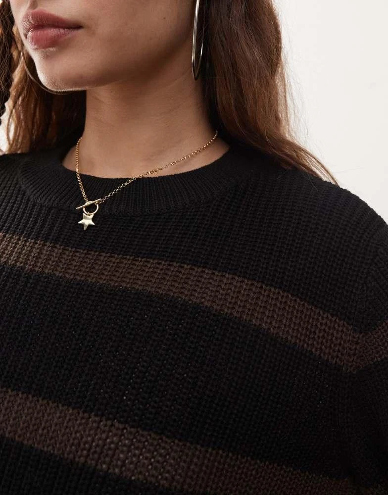 Noisy May Noisy May round neck jumper in black & brown 4