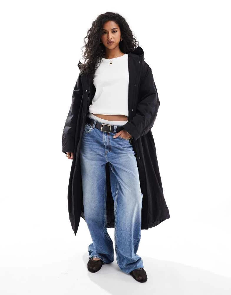ASOS ASOS DESIGN clean longline puffer coat with hood in black 1