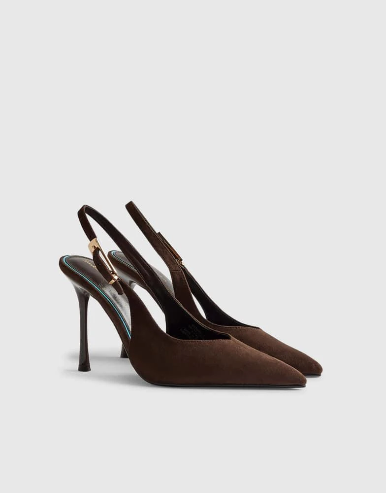 River Island River Island Faux suede sling back court heels in brown - dark 3