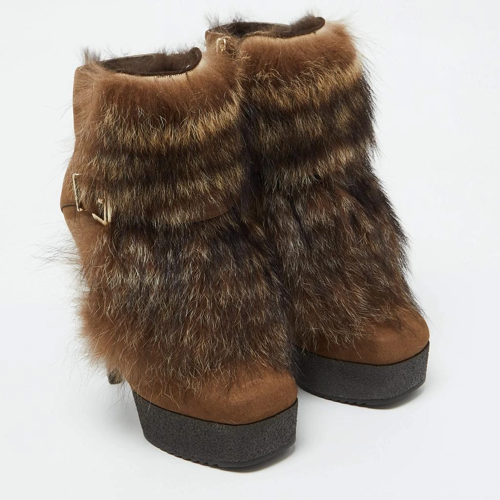 Fendi Fendi Brown Nubuck Leather and Raccoon Fur Platform Ankle Boots Size 36 4