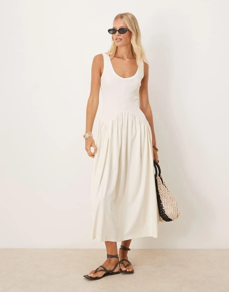 Shop ASOS DESIGN ribbed bodice scoop with dipped waist detail midi dress in  cream on Sale at BeyondStyle  Get 17% Off ASOS DESIGN ribbed bodice scoop  with dipped waist detail midi