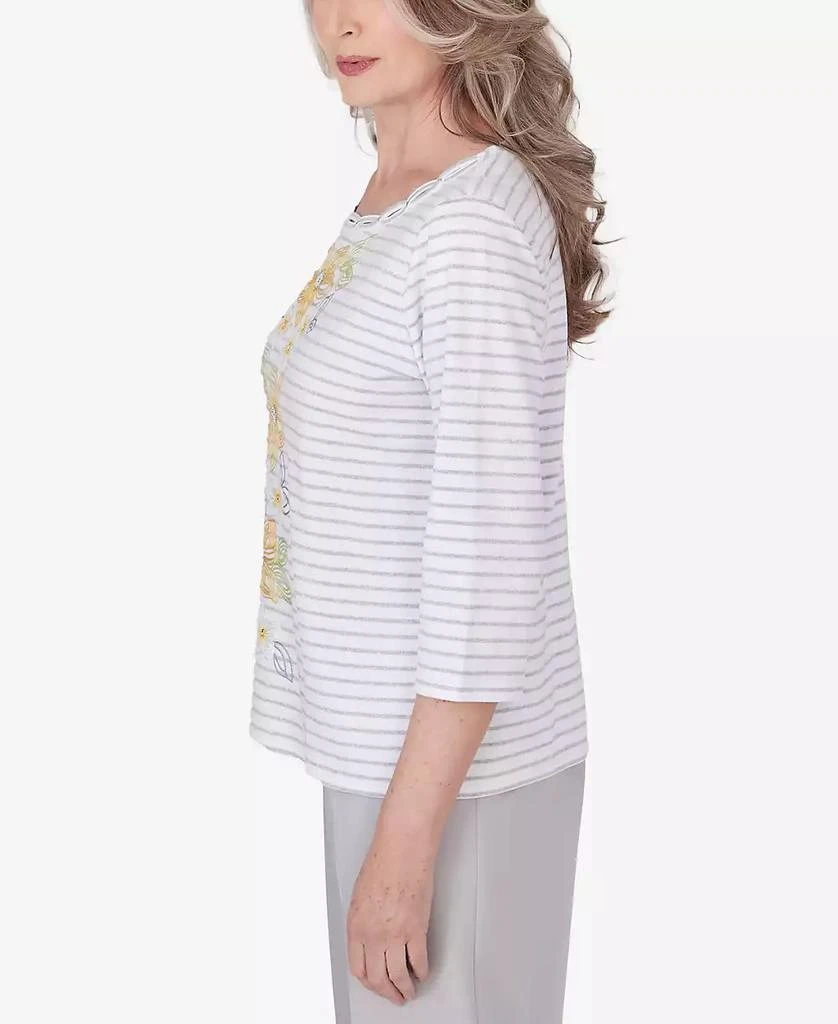 Alfred Dunner Petite Charleston Striped Floral Embroidered Top 4