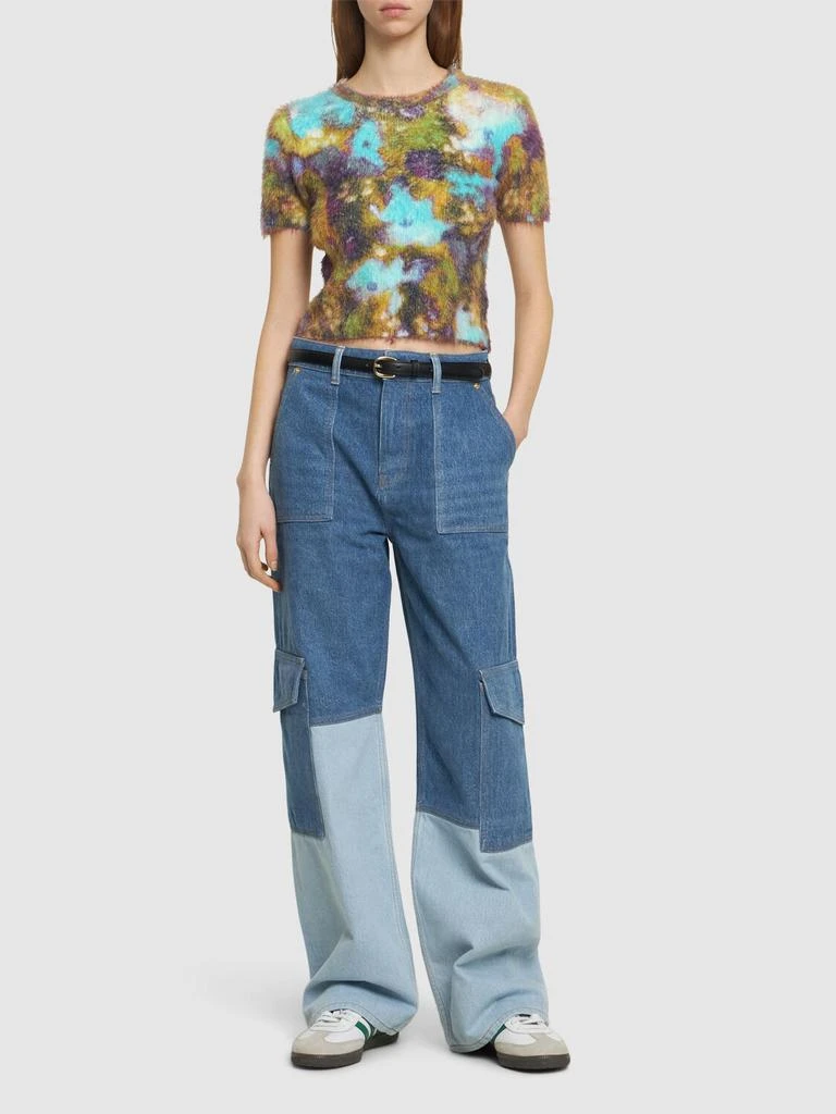 Ganni High Rise Cotton Denim Cargo Jeans 1