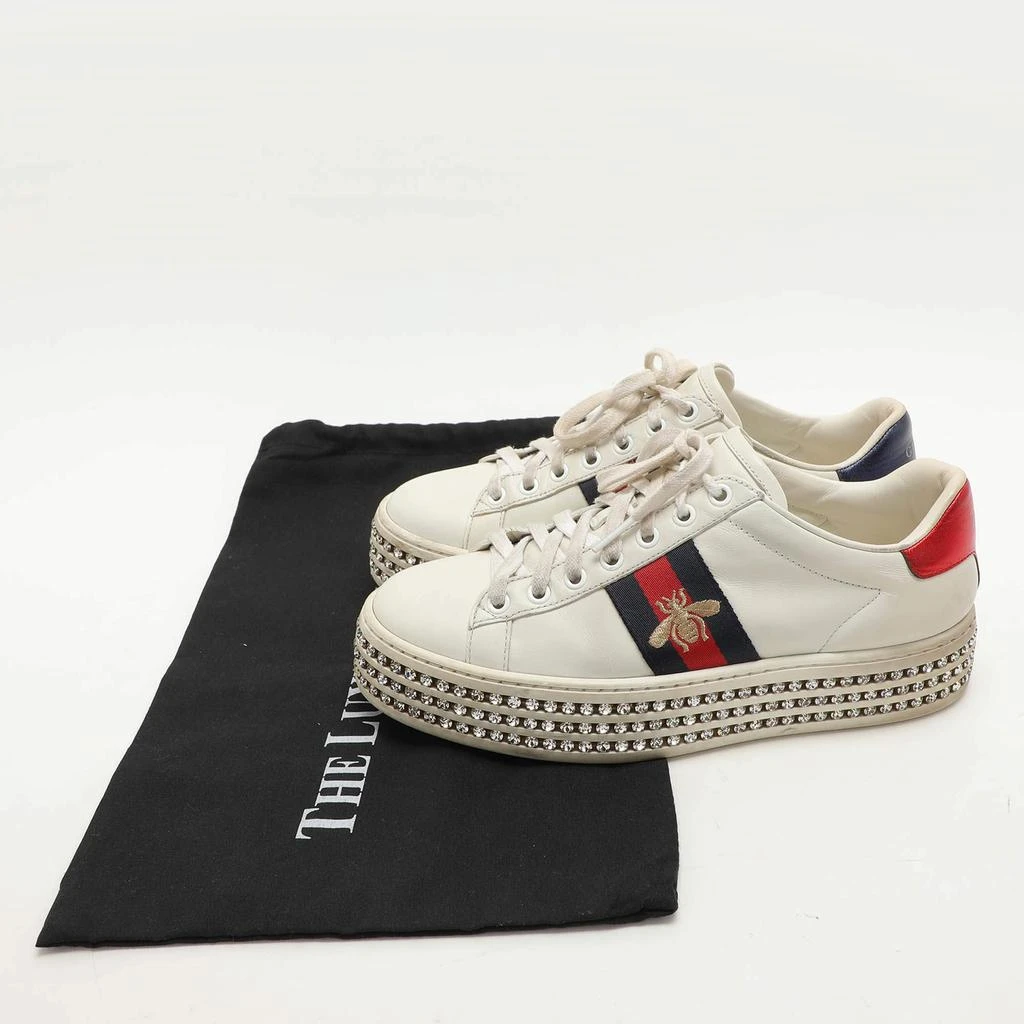 Gucci Gucci White Leather And Bee Web Detail New Ace Crystal Embellished Platform Sneakers Size 37 9