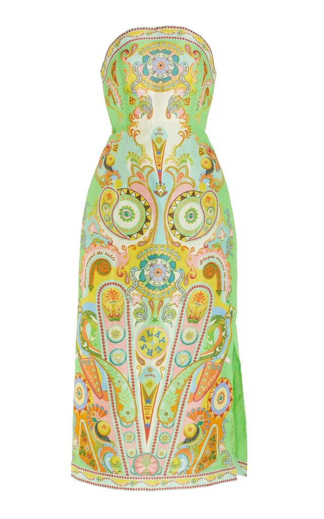 ALÉMAIS ALÉMAIS - Pinball Strapless Printed Linen-Silk Midi Dress - Multi - AU 12 - Moda Operandi 1