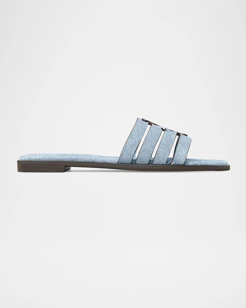 Tory Burch Ines Caged Denim Flat Slide Sandals 1