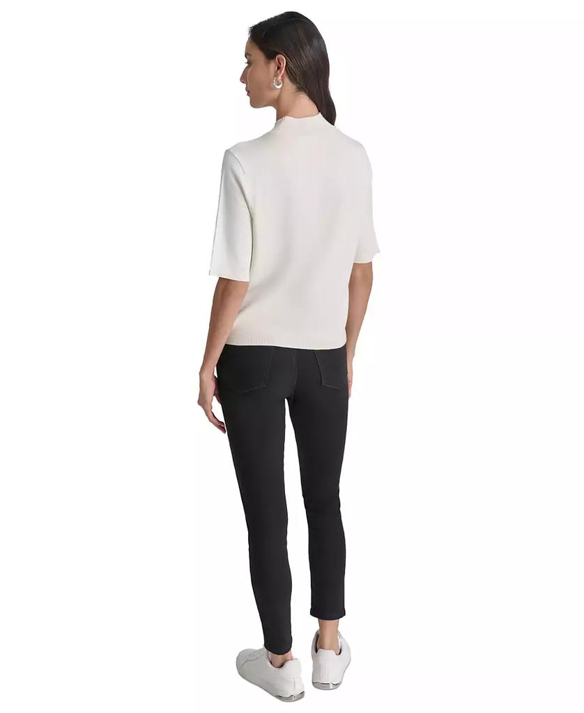 DKNY Petite Mock-Neck Embellished-Logo Sweater