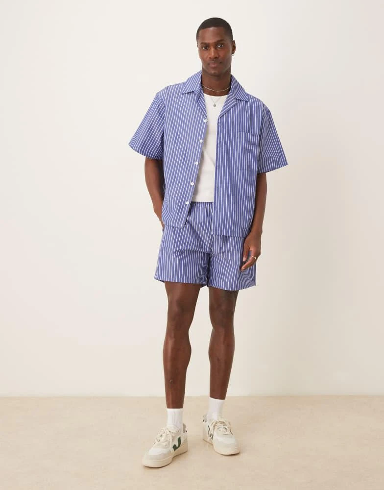 ASOS ASOS DESIGN co-ord boxy oversized revere stripe shirt in blue 3