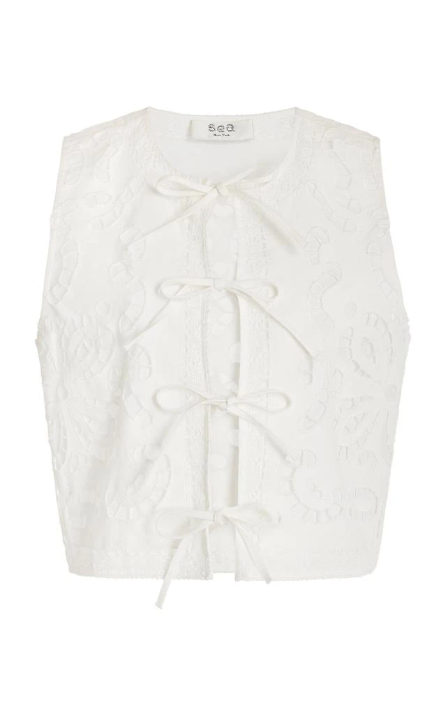 Sea Sea - Embroidered Cotton And Linen-Blend Top - White - M - Moda Operandi 1