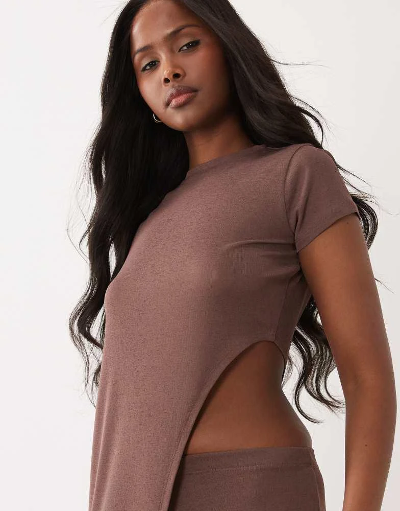 ASOS ASOS DESIGN sheer onion skin longline tunic top co-ord in chocolate 3